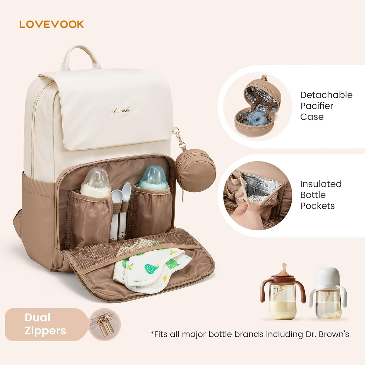 Diaper Bag Backpack, Baby Travel Bags for Boys & Girl, Toddler Waterproof Diaper Bag w/Changing Pad (Beige khaki, 15.6''-Small)