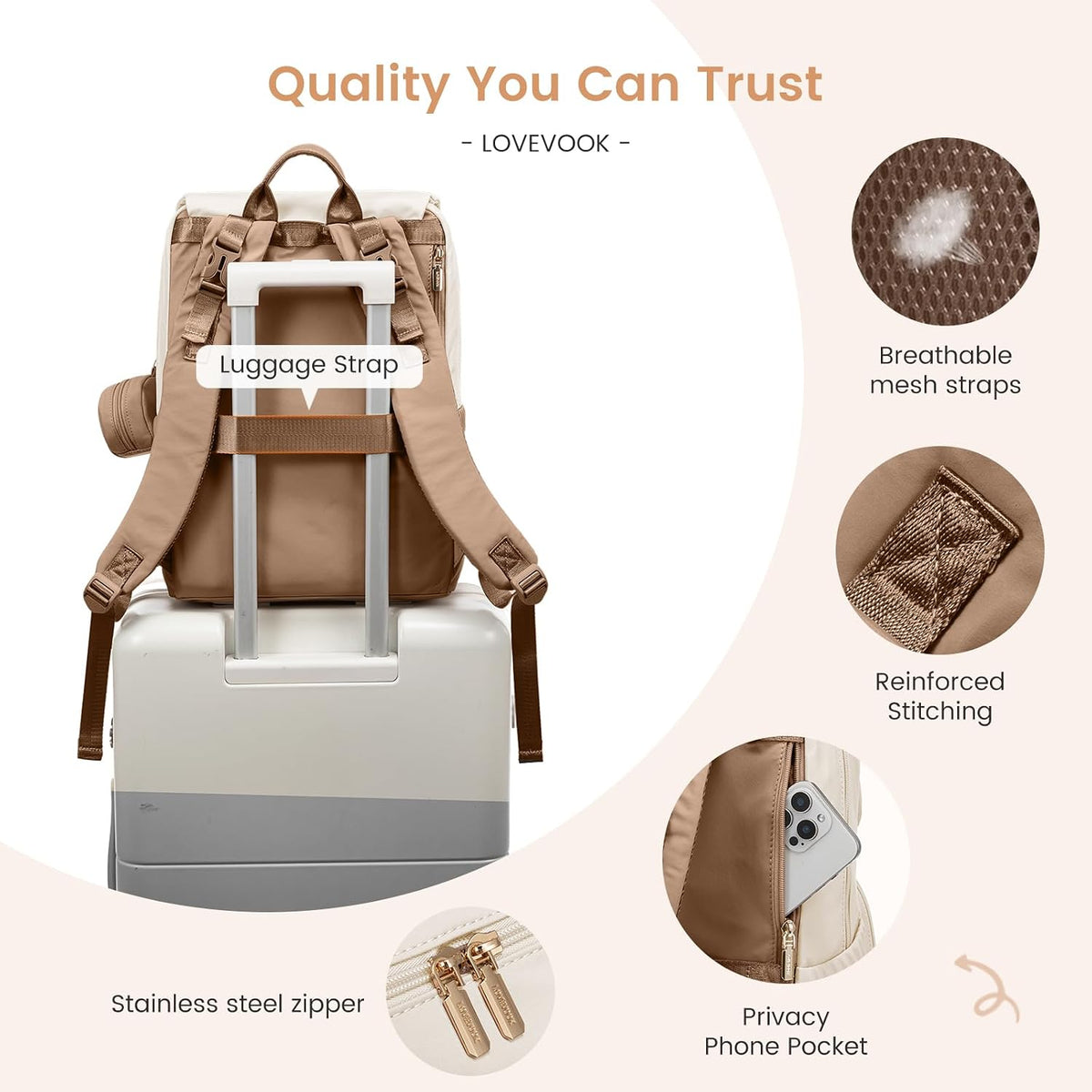 Diaper Bag Backpack, Baby Travel Bags for Boys & Girl, Toddler Waterproof Diaper Bag w/Changing Pad (Beige khaki, 15.6''-Small)