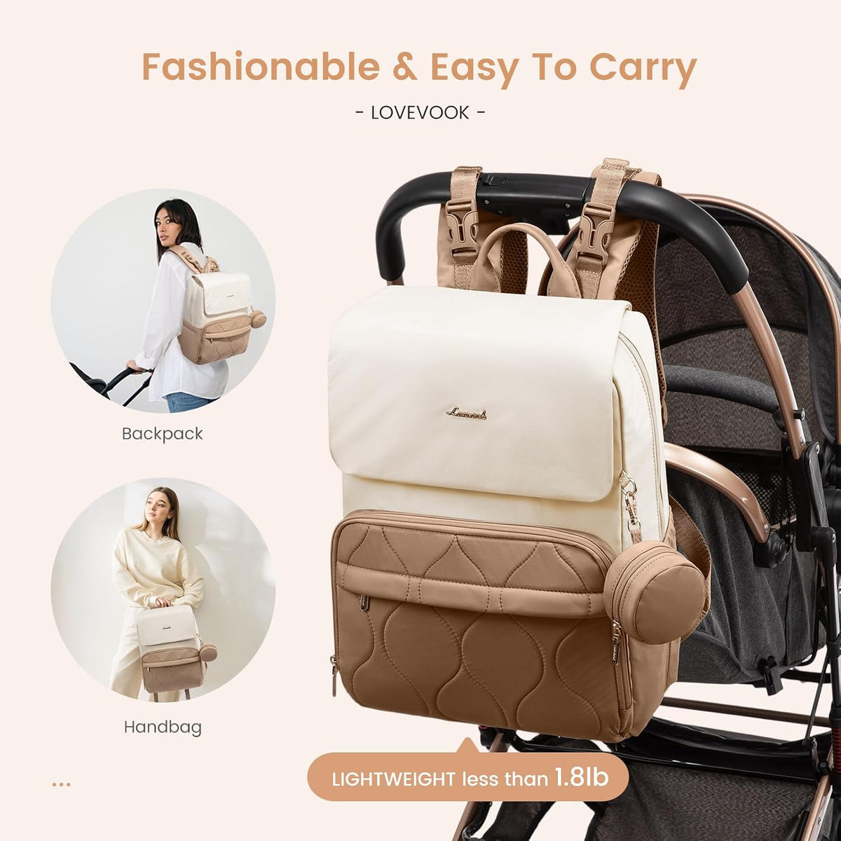 Diaper Bag Backpack, Baby Travel Bags for Boys & Girl, Toddler Waterproof Diaper Bag w/Changing Pad (Beige khaki, 15.6''-Small)