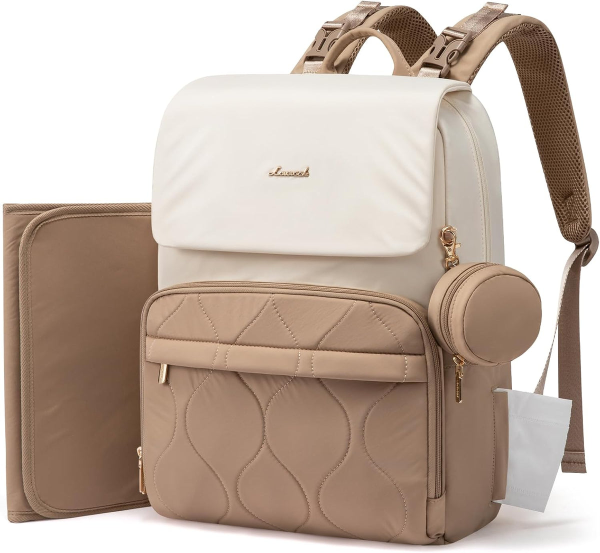 Diaper Bag Backpack, Baby Travel Bags for Boys & Girl, Toddler Waterproof Diaper Bag w/Changing Pad (Beige khaki, 15.6''-Small)