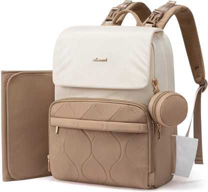 Diaper Bag Backpack, Baby Travel Bags for Boys & Girl, Toddler Waterproof Diaper Bag w/Changing Pad (Beige khaki, 15.6''-Small)