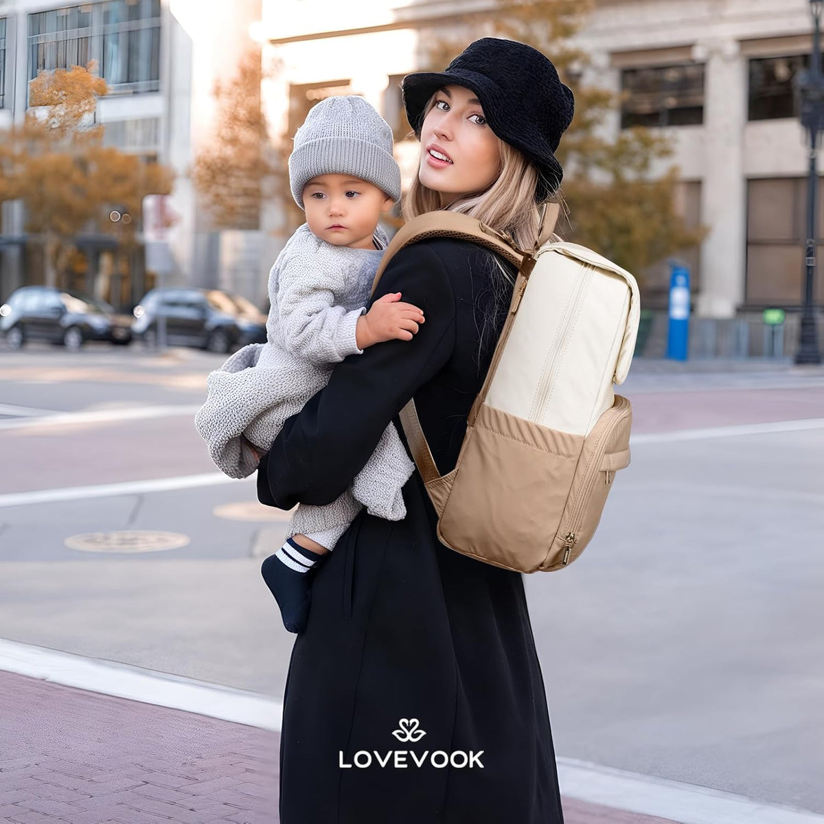 Diaper Bag Backpack, Baby Travel Bags for Boys & Girl, Toddler Waterproof Diaper Bag w/Changing Pad (Beige khaki, 15.6''-Small)