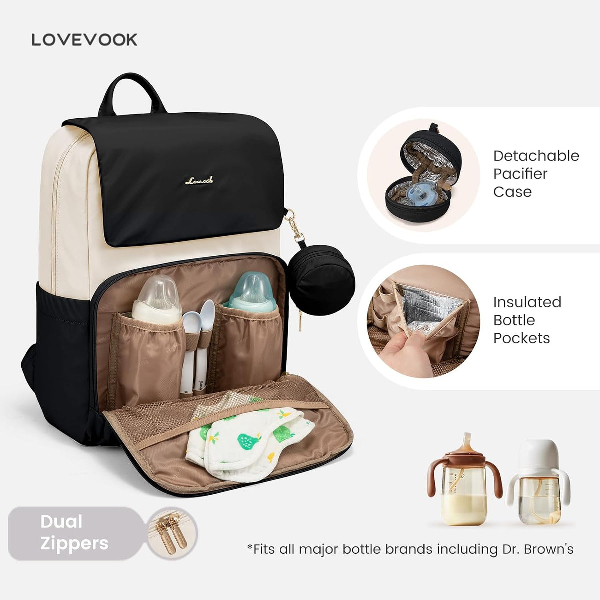 Diaper Bag Backpack, Baby Travel Bags for Boys & Girl, Toddler Waterproof Diaper Bag w/Changing Pad (Beige khaki, 15.6''-Small)
