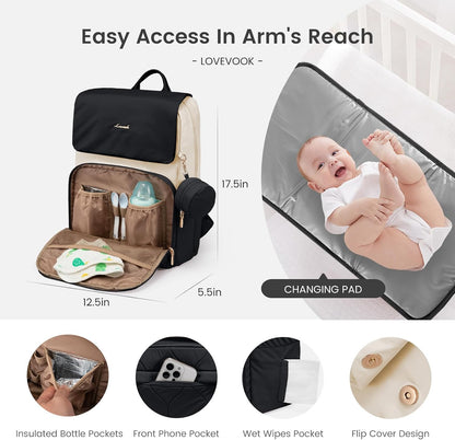 Diaper Bag Backpack, Baby Travel Bags for Boys & Girl, Toddler Waterproof Diaper Bag w/Changing Pad (Beige khaki, 15.6''-Small)