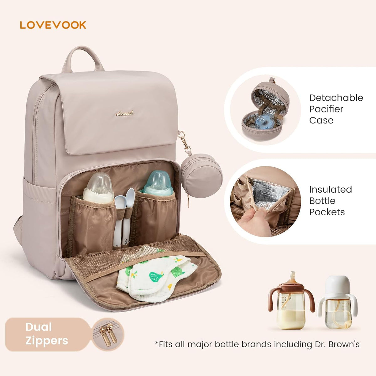 Diaper Bag Backpack, Baby Travel Bags for Boys & Girl, Toddler Waterproof Diaper Bag w/Changing Pad (Beige khaki, 15.6''-Small)