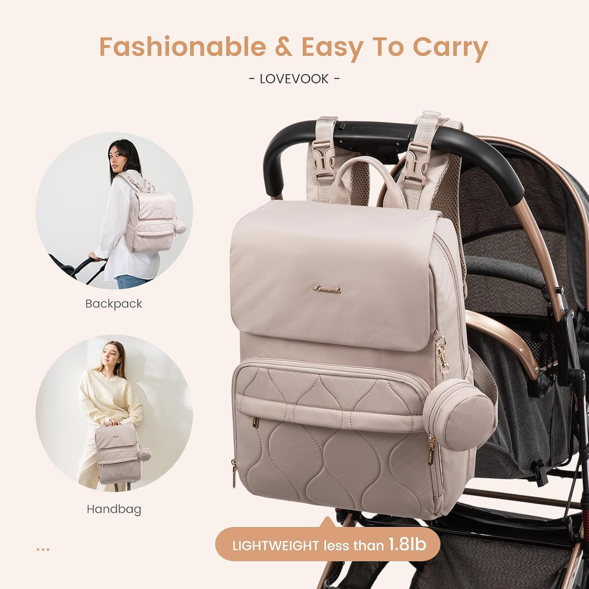 Diaper Bag Backpack, Baby Travel Bags for Boys & Girl, Toddler Waterproof Diaper Bag w/Changing Pad (Beige khaki, 15.6''-Small)