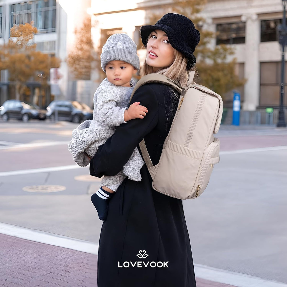 Diaper Bag Backpack, Baby Travel Bags for Boys & Girl, Toddler Waterproof Diaper Bag w/Changing Pad (Beige khaki, 15.6''-Small)
