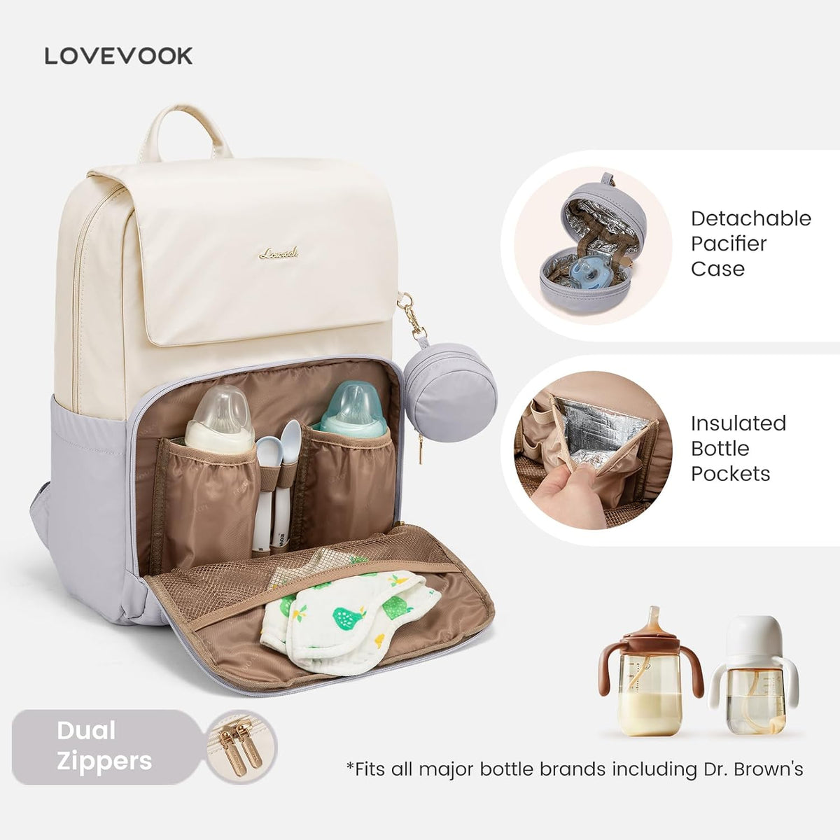 Diaper Bag Backpack, Baby Travel Bags for Boys & Girl, Toddler Waterproof Diaper Bag w/Changing Pad (Beige khaki, 15.6''-Small)