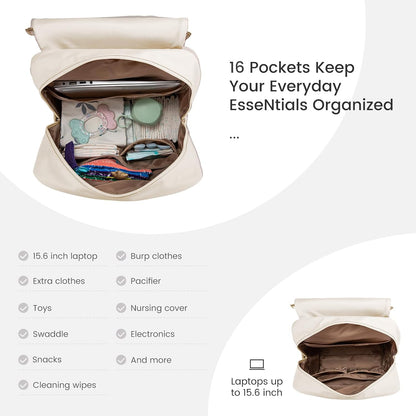 Diaper Bag Backpack, Baby Travel Bags for Boys & Girl, Toddler Waterproof Diaper Bag w/Changing Pad (Beige khaki, 15.6''-Small)