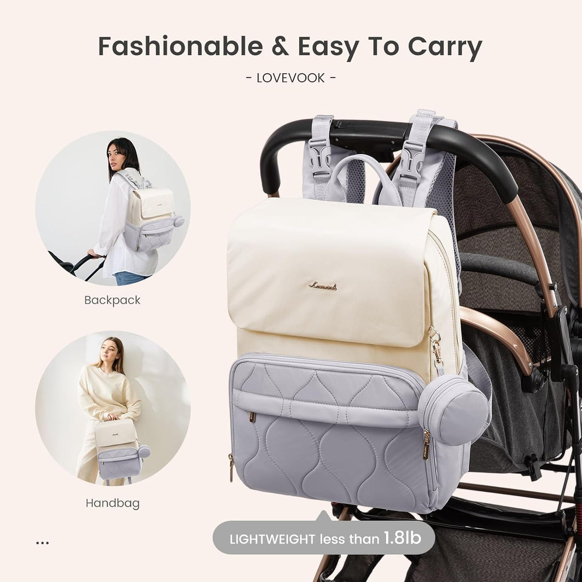 Diaper Bag Backpack, Baby Travel Bags for Boys & Girl, Toddler Waterproof Diaper Bag w/Changing Pad (Beige khaki, 15.6''-Small)