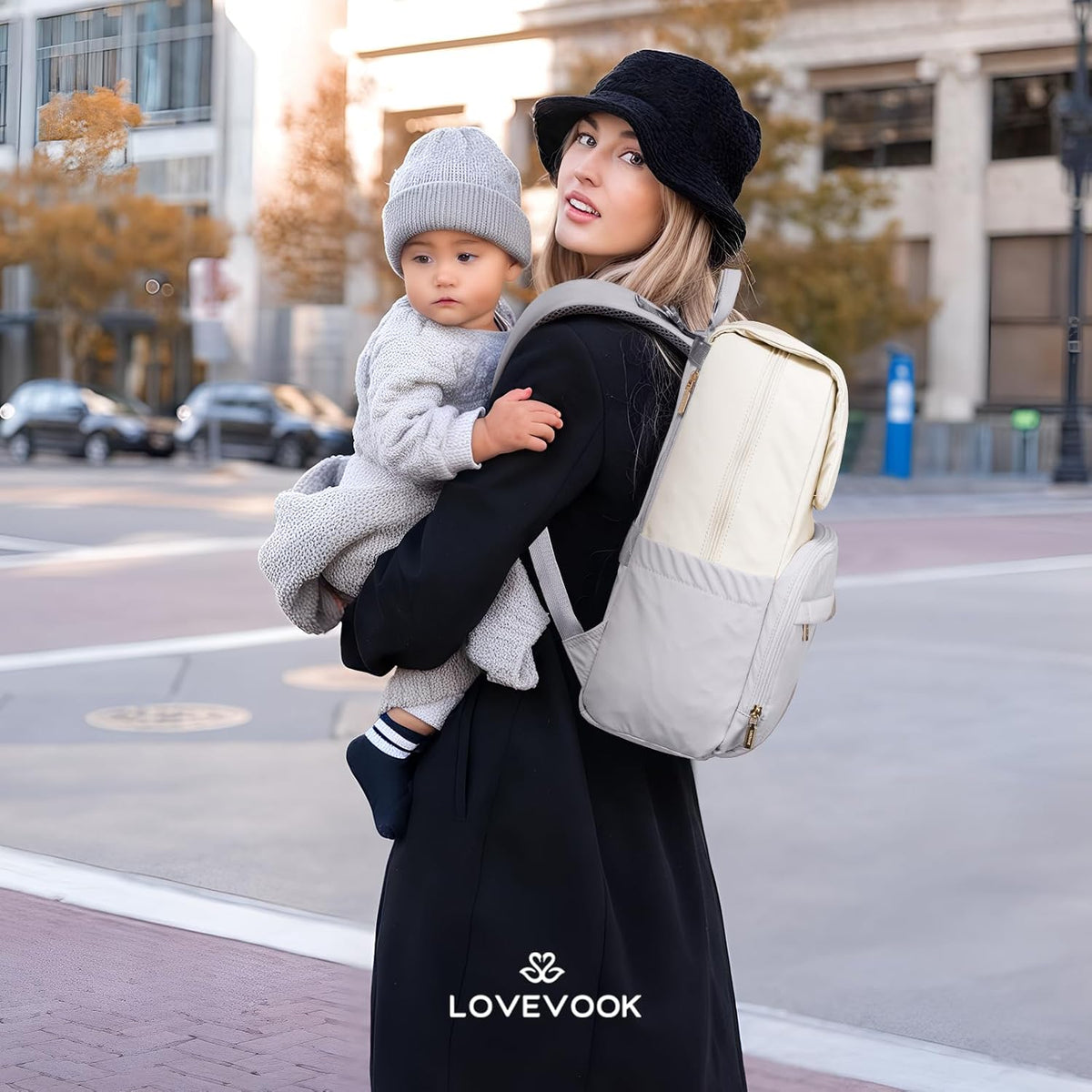 Diaper Bag Backpack, Baby Travel Bags for Boys & Girl, Toddler Waterproof Diaper Bag w/Changing Pad (Beige khaki, 15.6''-Small)