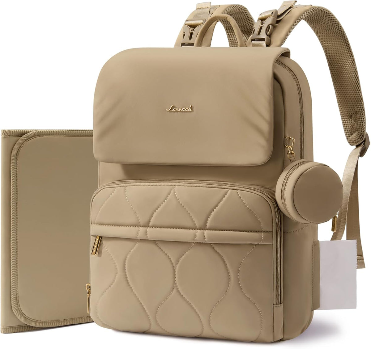 Diaper Bag Backpack, Baby Travel Bags for Boys & Girl, Toddler Waterproof Diaper Bag w/Changing Pad (Beige khaki, 15.6''-Small)