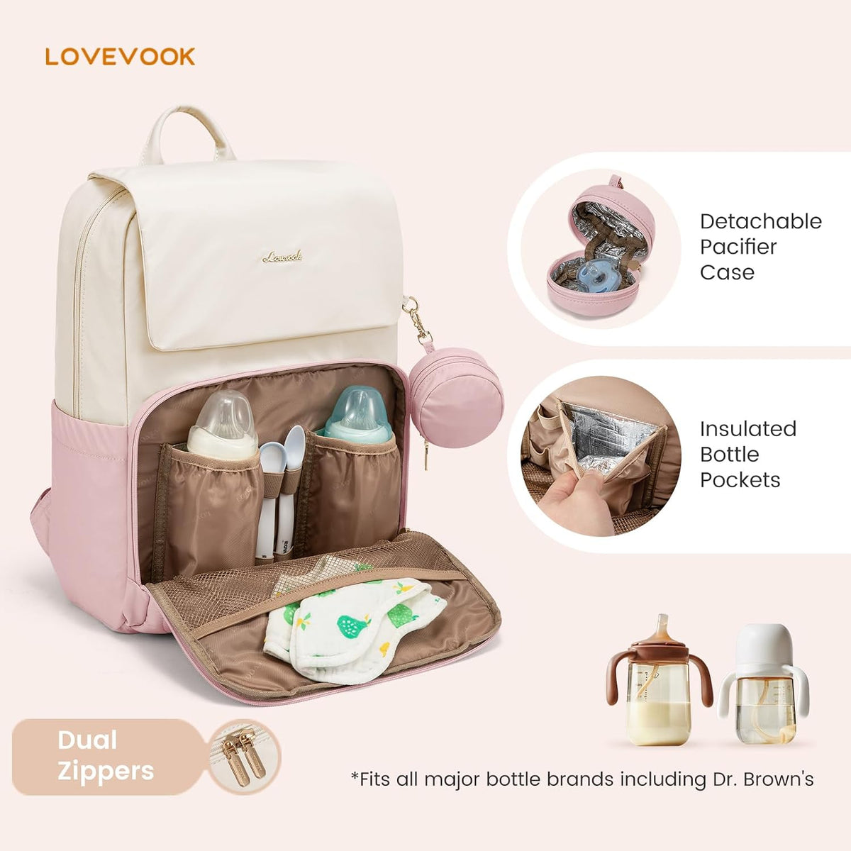 Diaper Bag Backpack, Baby Travel Bags for Boys & Girl, Toddler Waterproof Diaper Bag w/Changing Pad (Beige khaki, 15.6''-Small)