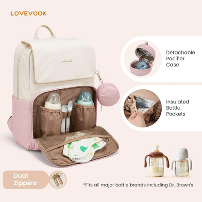 Diaper Bag Backpack, Baby Travel Bags for Boys & Girl, Toddler Waterproof Diaper Bag w/Changing Pad (Beige khaki, 15.6''-Small)