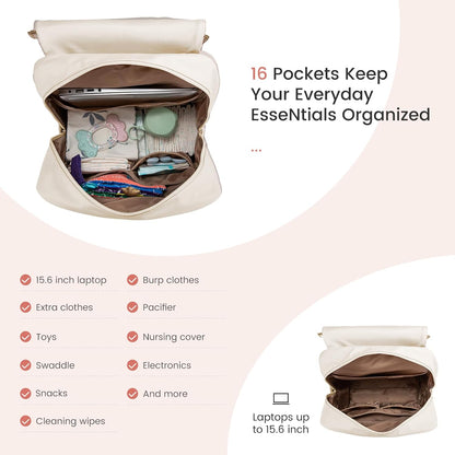 Diaper Bag Backpack, Baby Travel Bags for Boys & Girl, Toddler Waterproof Diaper Bag w/Changing Pad (Beige khaki, 15.6''-Small)