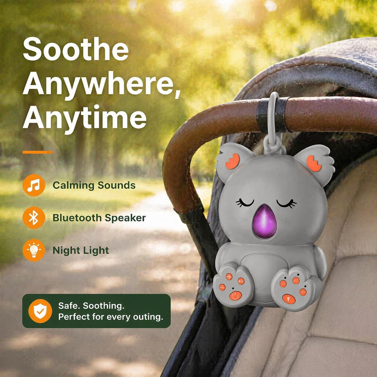 Baby Sleep Sound Machine & Bluetooth Speaker | Portable White Noise Sound Machine with 3 Timers for Nursery, Travel | Non-Looping Soothing Sounds Sleeping Music for Infants, Toddlers & Kids