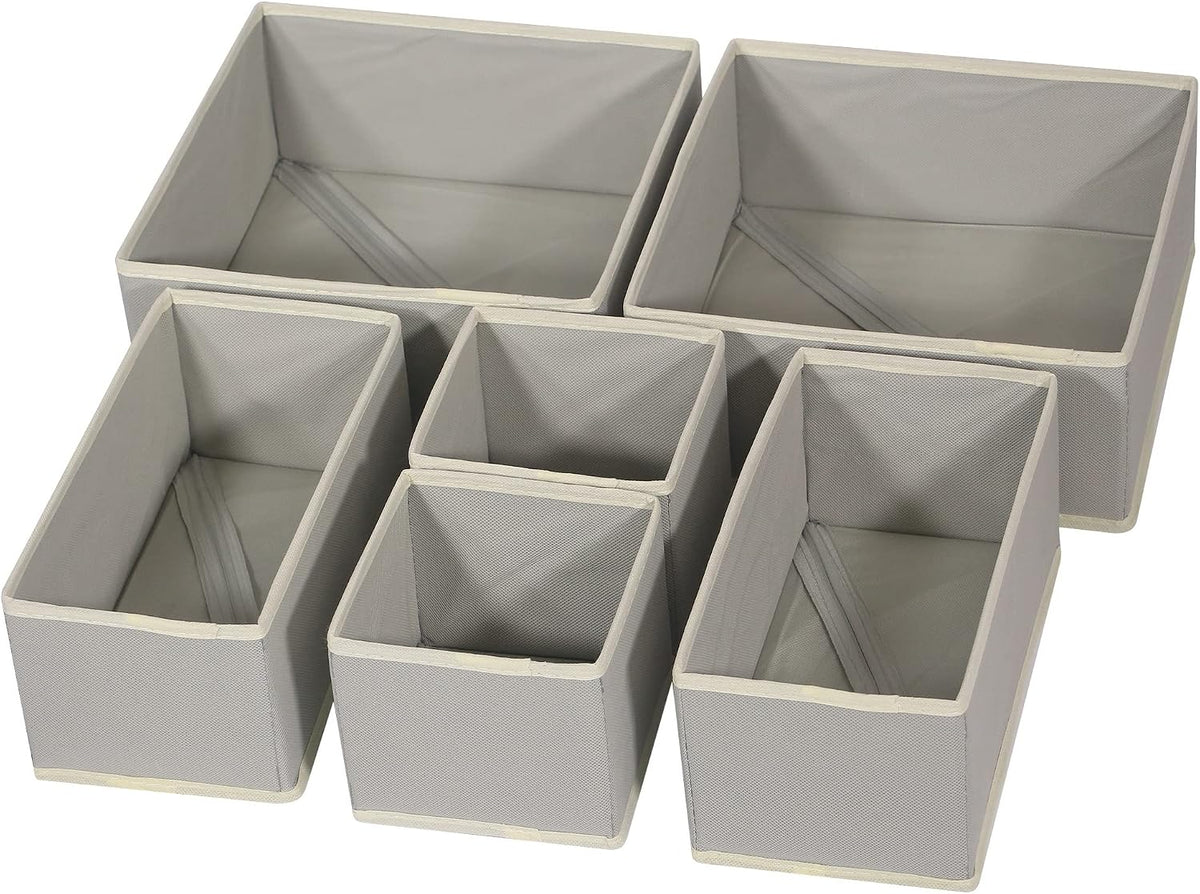 Foldable Cloth Storage Box Closet Dresser Drawer Organizer Fabric Baskets Bins Containers Divider with Drawers for Clothes, Underwear, Bras, Socks, Lingerie, Clothing, Set of 6
