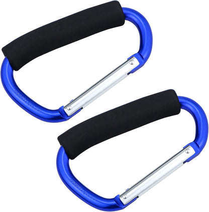 Grocery Bag Shopping Bag Holder Handle Carrier Tool Multi Purpose Snap Hook Stroller Hook Set Organizer Accessories with Soft Foam Grip for Hanging, Pack of 2, Blue