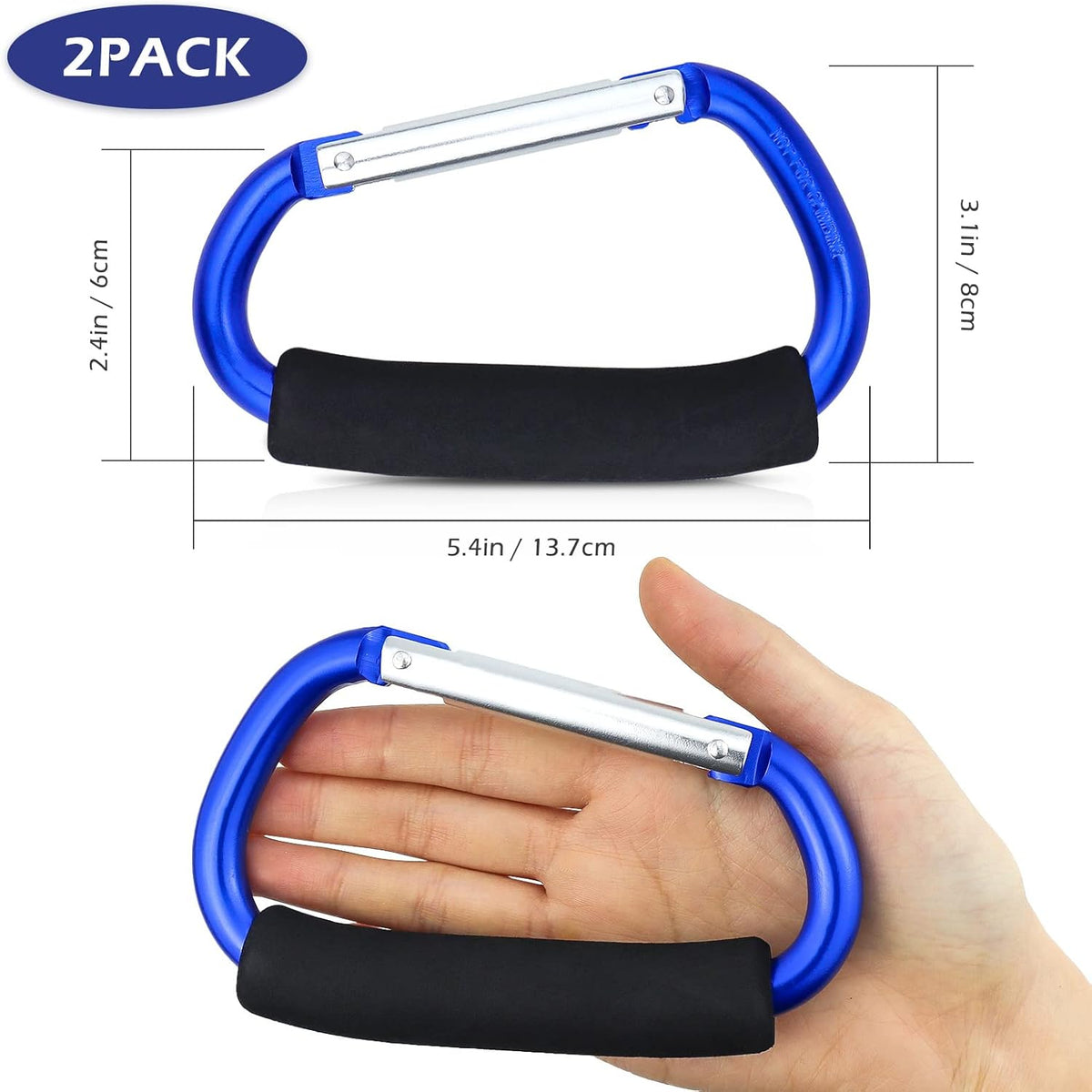 Grocery Bag Shopping Bag Holder Handle Carrier Tool Multi Purpose Snap Hook Stroller Hook Set Organizer Accessories with Soft Foam Grip for Hanging, Pack of 2, Blue