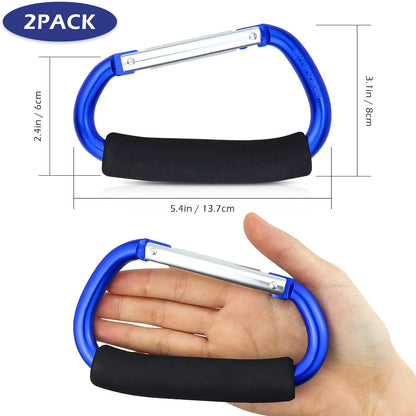 Grocery Bag Shopping Bag Holder Handle Carrier Tool Multi Purpose Snap Hook Stroller Hook Set Organizer Accessories with Soft Foam Grip for Hanging, Pack of 2, Blue