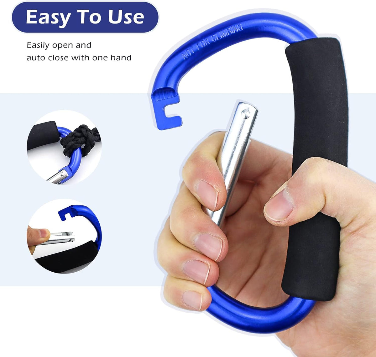 Grocery Bag Shopping Bag Holder Handle Carrier Tool Multi Purpose Snap Hook Stroller Hook Set Organizer Accessories with Soft Foam Grip for Hanging, Pack of 2, Blue