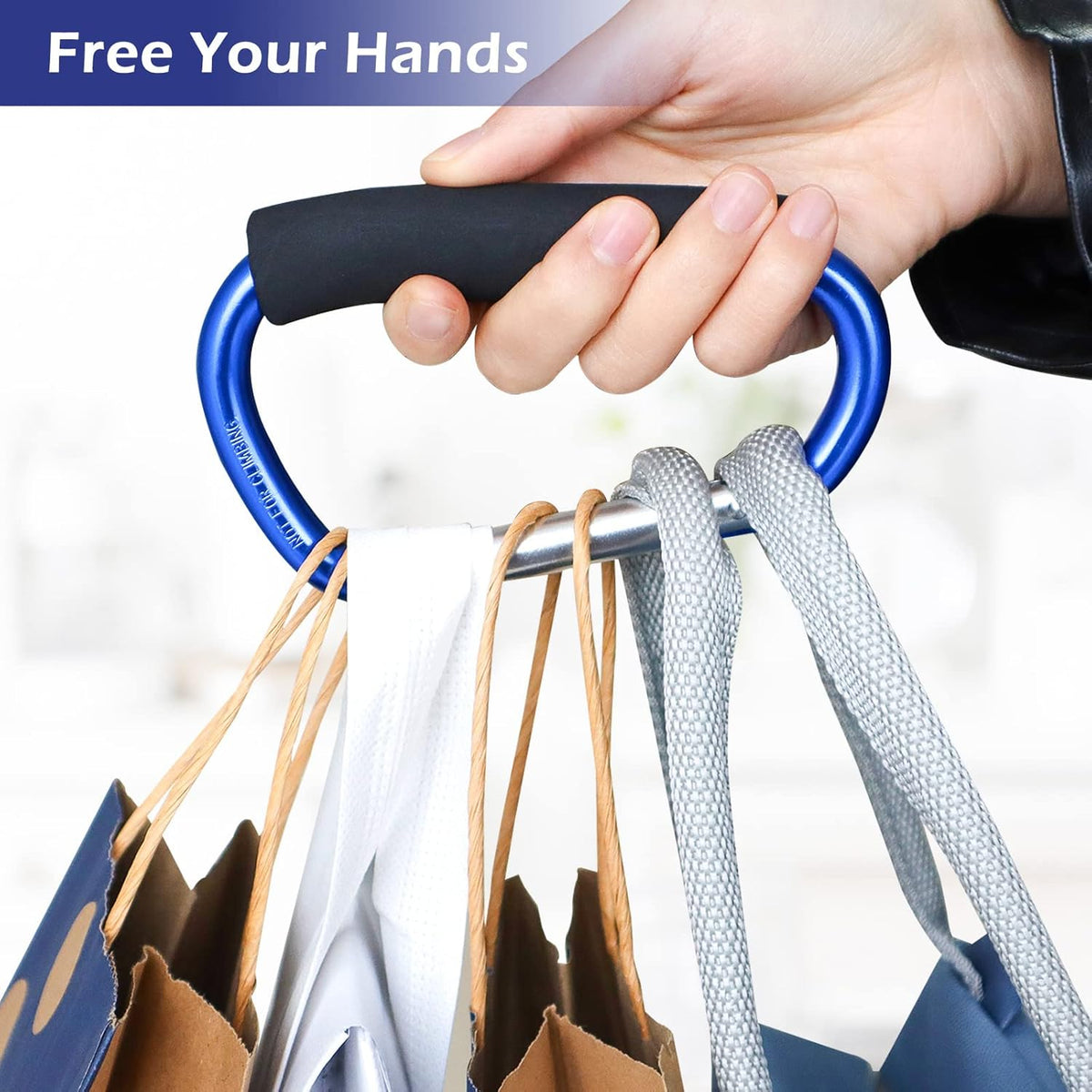 Grocery Bag Shopping Bag Holder Handle Carrier Tool Multi Purpose Snap Hook Stroller Hook Set Organizer Accessories with Soft Foam Grip for Hanging, Pack of 2, Blue
