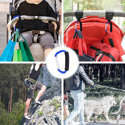 Grocery Bag Shopping Bag Holder Handle Carrier Tool Multi Purpose Snap Hook Stroller Hook Set Organizer Accessories with Soft Foam Grip for Hanging, Pack of 2, Blue