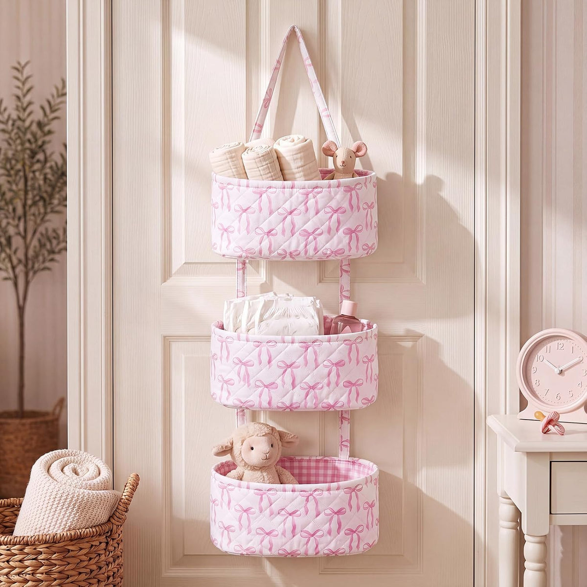 Pink Over The Door Organizer 3 Tier Hanging Wall Mounted Storage