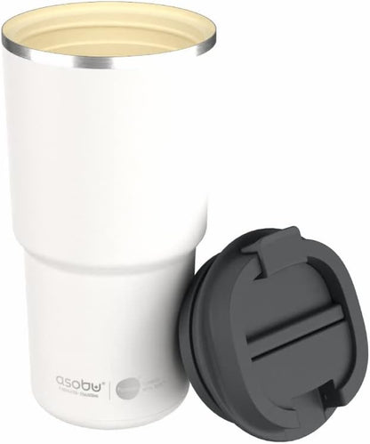 22oz Extra Large Ceramic-Lined Travel Mug with No Metal Taste-Keeps Flavors True - Double-Wall Vacuum Insulated Coffee Mug with Spill-Proof Pop-Open Lid for Hot Drinks
