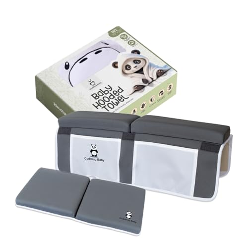 Gray Bath Kneeler & Elbow Rest Pad Set with Baby Bath Towel, Hooded, Hippo