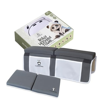 Gray Bath Kneeler & Elbow Rest Pad Set with Baby Bath Towel, Hooded, Hippo