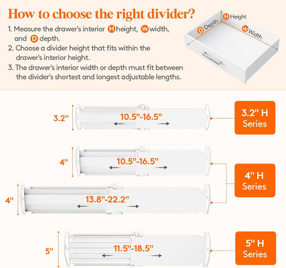 3.2" High Drawer Dividers for Clothes, Adjustable Drawer Organizers