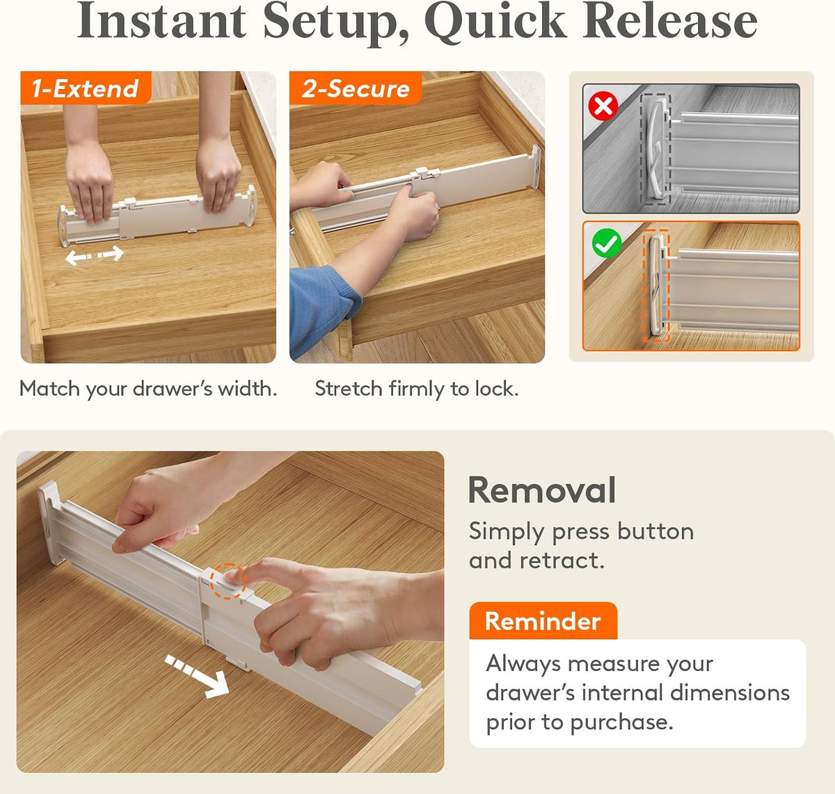 3.2" High Drawer Dividers for Clothes, Adjustable Drawer Organizers