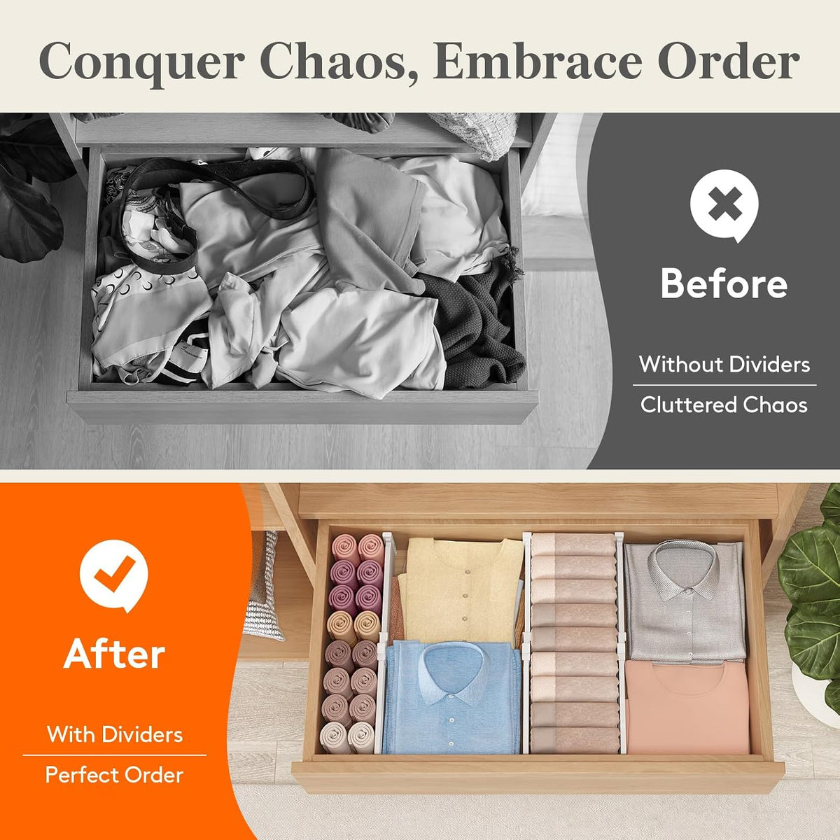 3.2" High Drawer Dividers for Clothes, Adjustable Drawer Organizers