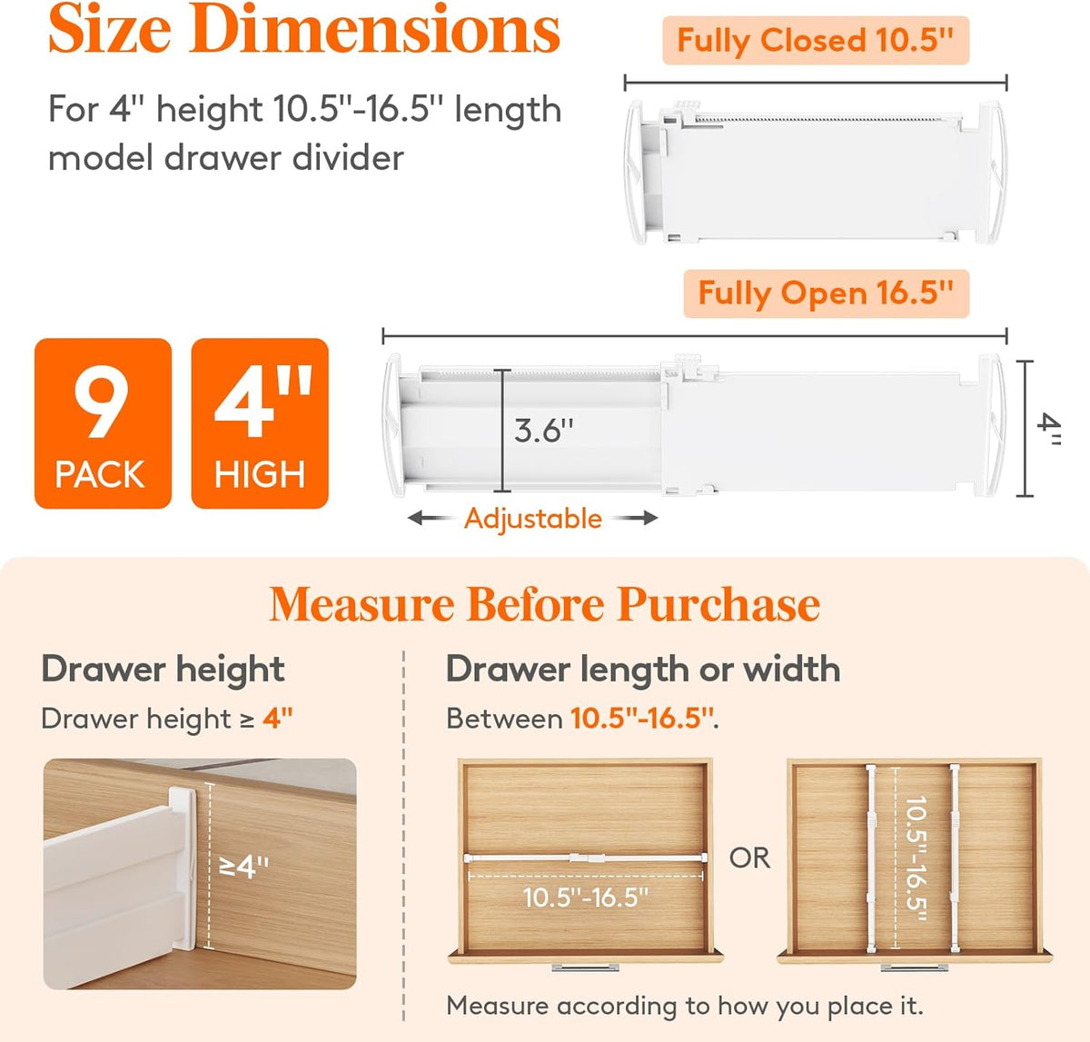 3.2" High Drawer Dividers for Clothes, Adjustable Drawer Organizers