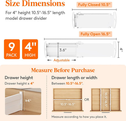 3.2" High Drawer Dividers for Clothes, Adjustable Drawer Organizers