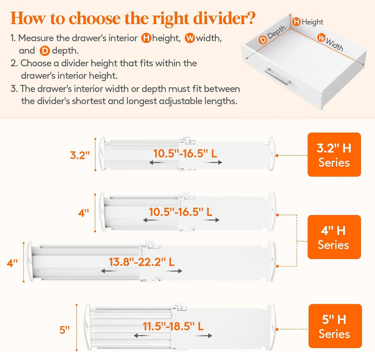 3.2" High Drawer Dividers for Clothes, Adjustable Drawer Organizers