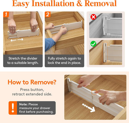 3.2" High Drawer Dividers for Clothes, Adjustable Drawer Organizers