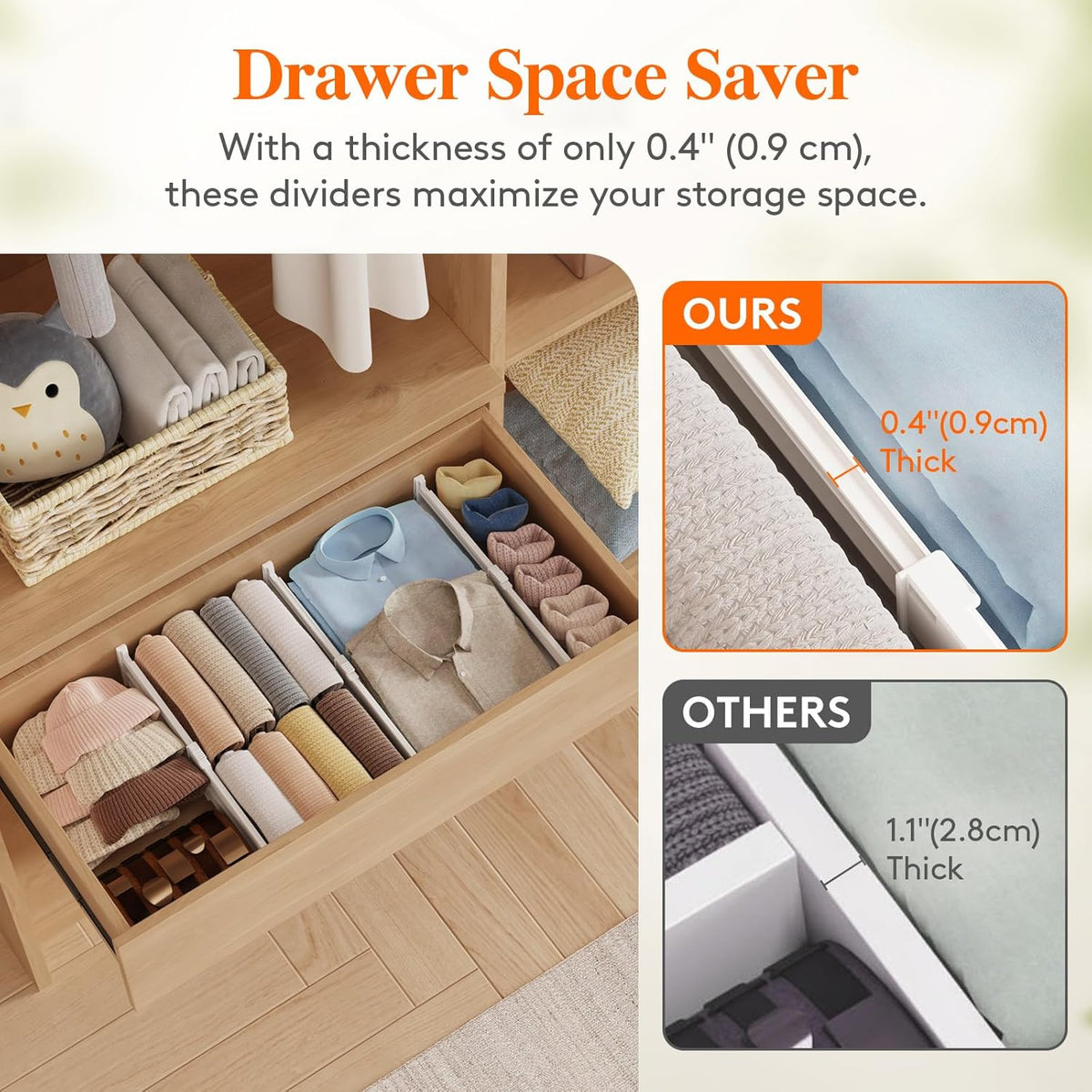 3.2" High Drawer Dividers for Clothes, Adjustable Drawer Organizers