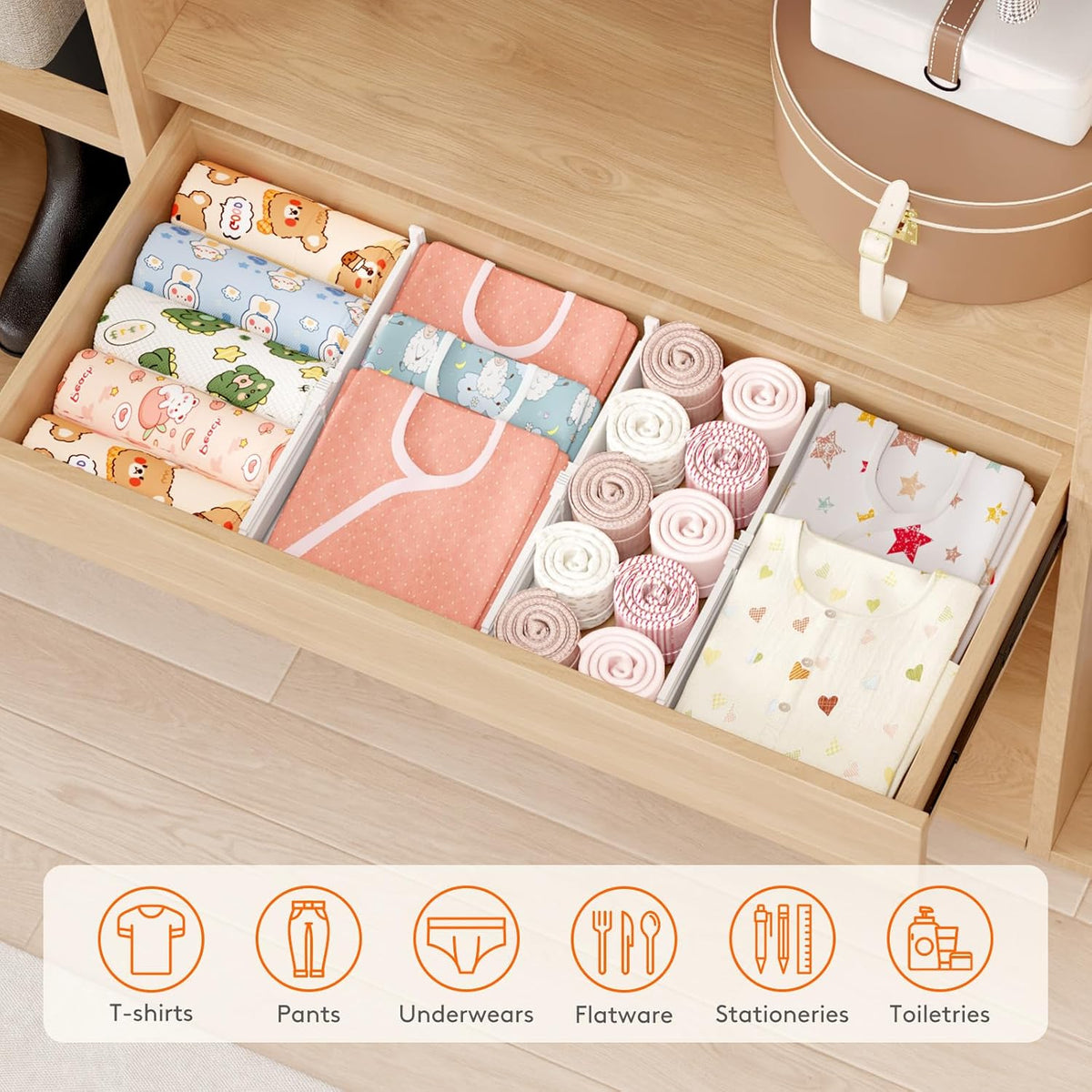 3.2" High Drawer Dividers for Clothes, Adjustable Drawer Organizers
