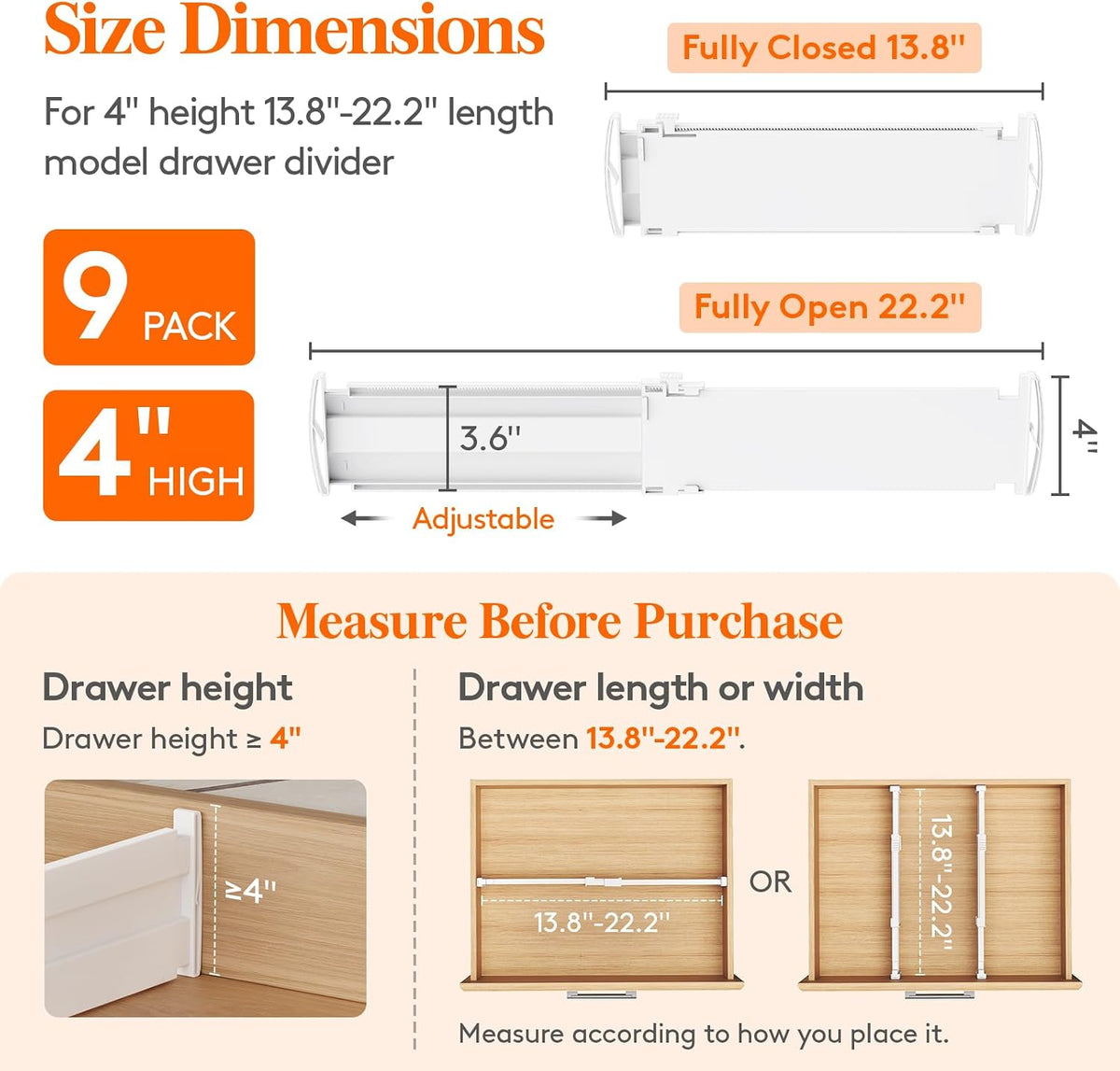 3.2" High Drawer Dividers for Clothes, Adjustable Drawer Organizers
