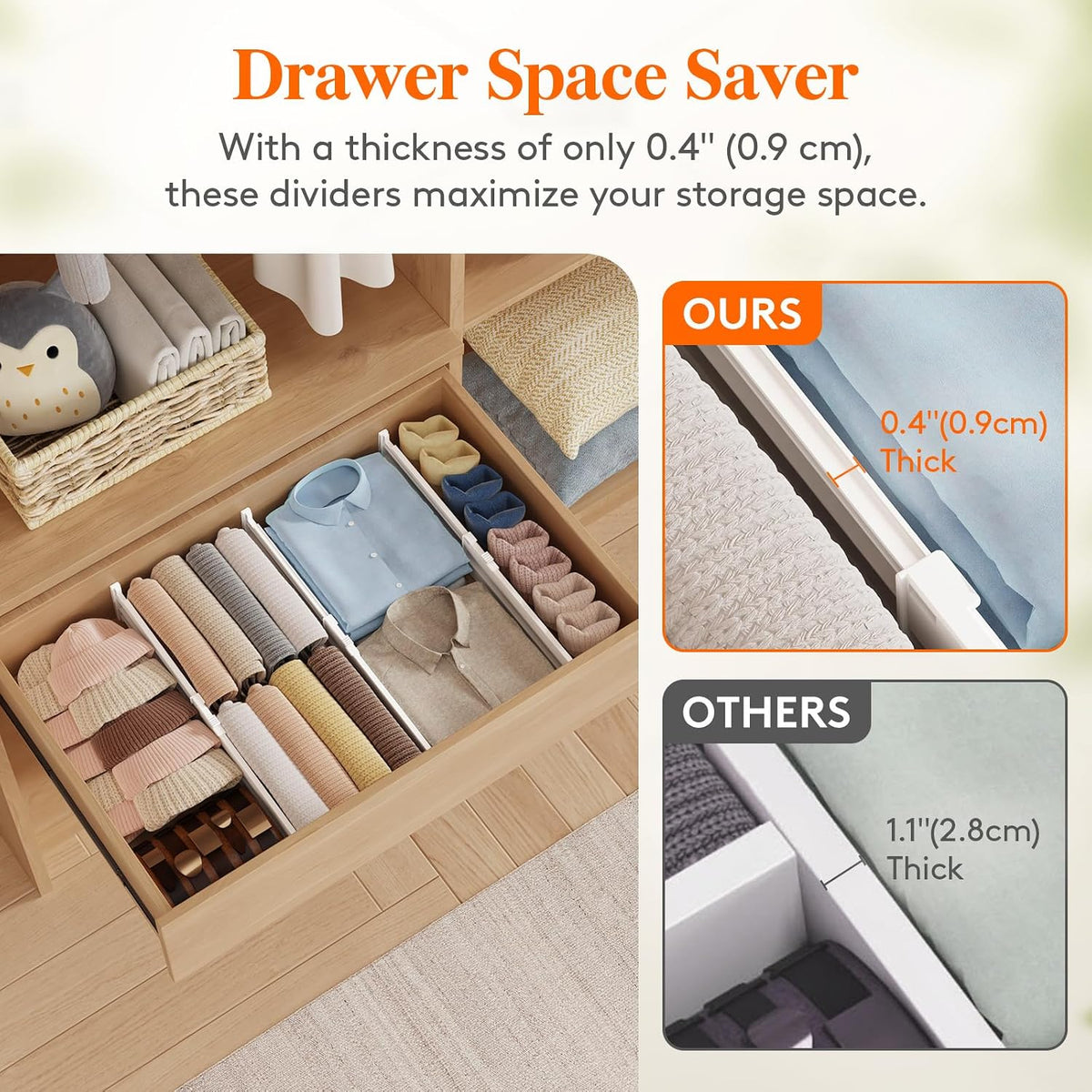 3.2" High Drawer Dividers for Clothes, Adjustable Drawer Organizers
