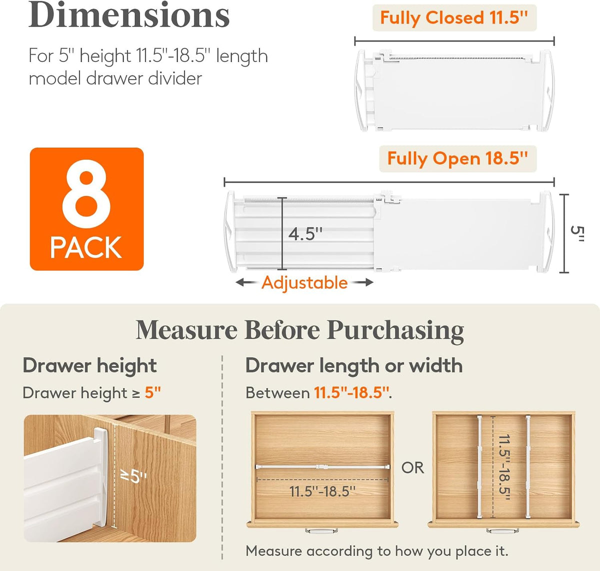 3.2" High Drawer Dividers for Clothes, Adjustable Drawer Organizers
