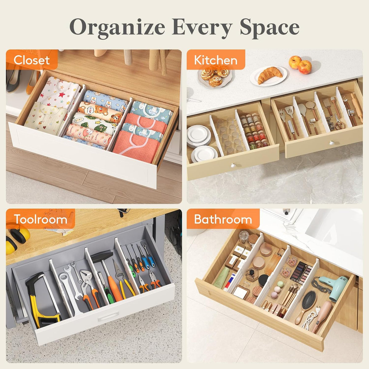 3.2" High Drawer Dividers for Clothes, Adjustable Drawer Organizers