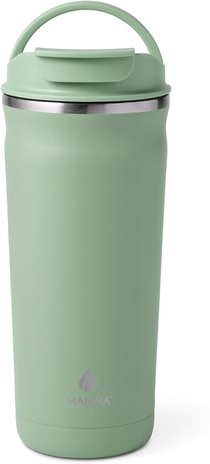 Bistro Leak-Proof Coffee Tumbler — Snap-Lock Lid, Carry Handle Loop, Vacuum Insulated Stainless Steel Travel Mug - 20 Oz - Cool Fern