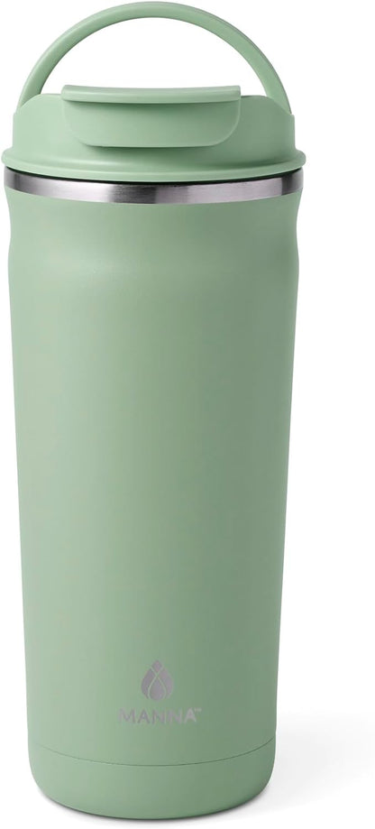 Bistro Leak-Proof Coffee Tumbler — Snap-Lock Lid, Carry Handle Loop, Vacuum Insulated Stainless Steel Travel Mug - 20 Oz - Cool Fern