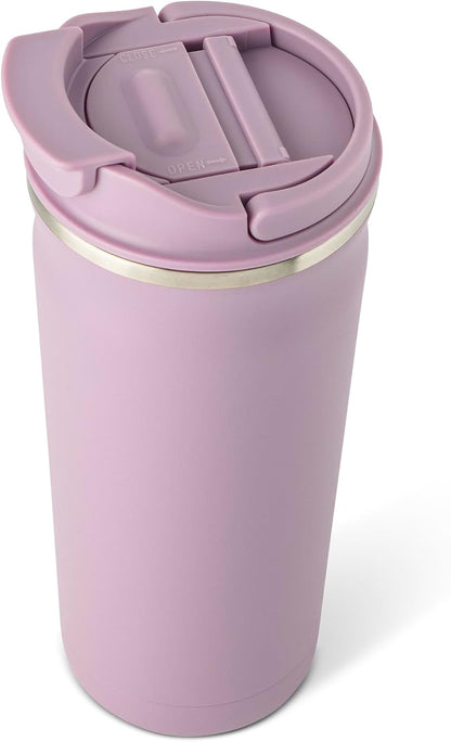 Bistro Leak-Proof Coffee Tumbler — Snap-Lock Lid, Carry Handle Loop, Vacuum Insulated Stainless Steel Travel Mug - 20 Oz - Cool Fern