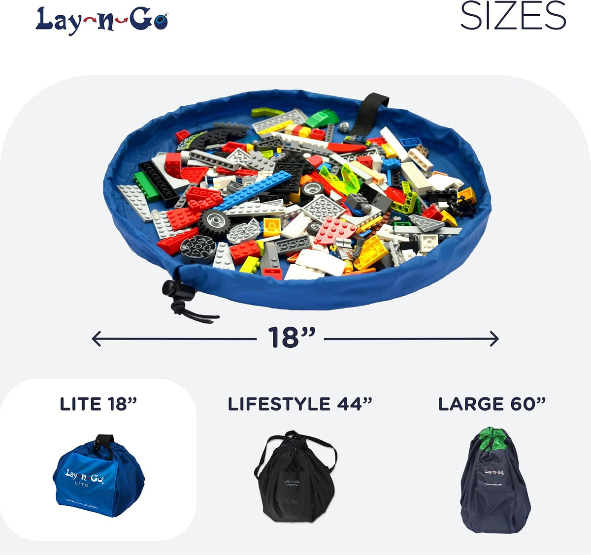 Layflat Portable Drawstring Cinch Storage Toy & Mini Figures Organizer & Play Mat, Mesh Pockets, Home & Travel, Kids & Toddlers Playdates, 2 Straps for Backpack, Durable, Machine Washable