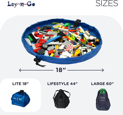 Layflat Portable Drawstring Cinch Storage Toy & Mini Figures Organizer & Play Mat, Mesh Pockets, Home & Travel, Kids & Toddlers Playdates, 2 Straps for Backpack, Durable, Machine Washable
