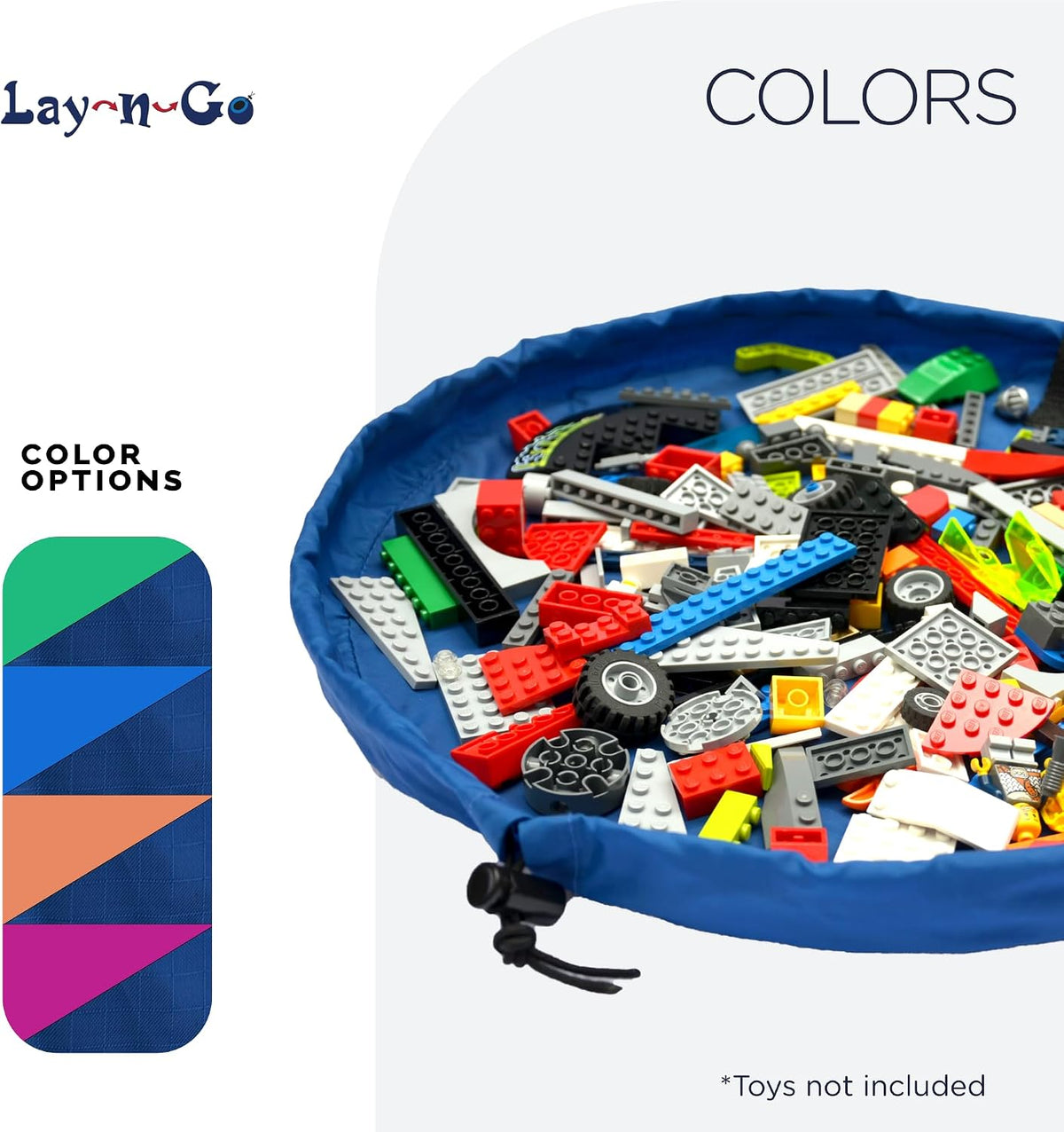 Layflat Portable Drawstring Cinch Storage Toy & Mini Figures Organizer & Play Mat, Mesh Pockets, Home & Travel, Kids & Toddlers Playdates, 2 Straps for Backpack, Durable, Machine Washable